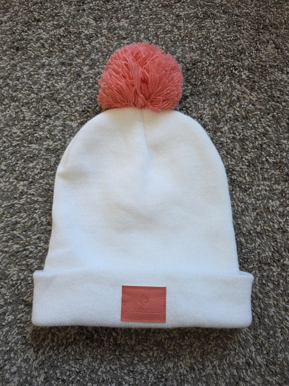 White Toque with Pink/Coral Pom Pom